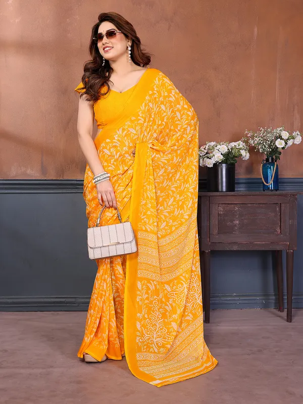 Printed_Georgette_Saree_With_UnStitched_Blouse_Piece_(Yellow)
