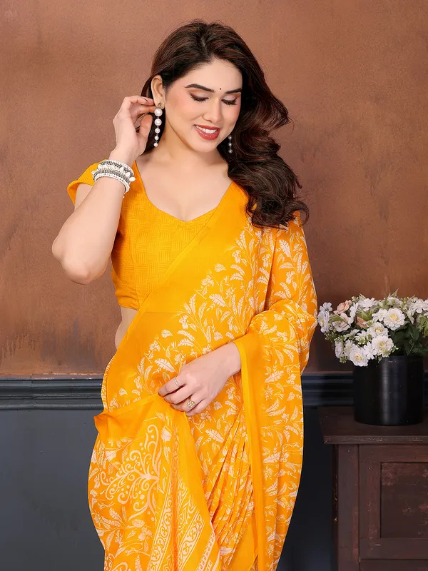 Printed_Georgette_Saree_With_UnStitched_Blouse_Piece_(Yellow)