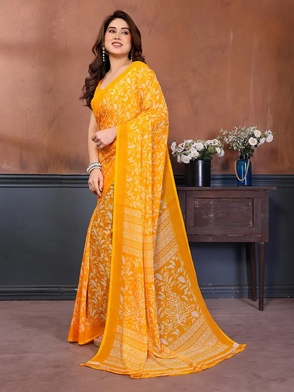 Printed_Georgette_Saree_With_UnStitched_Blouse_Piece_(Yellow)