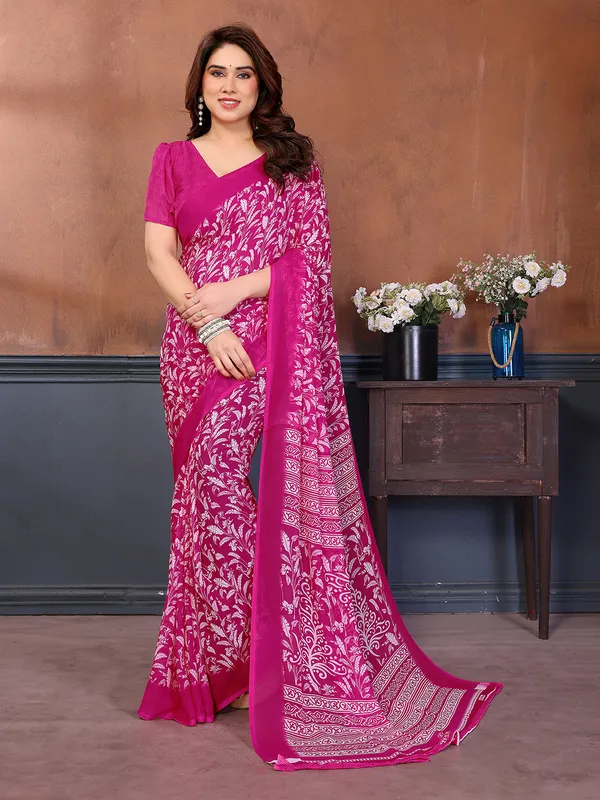 Printed_Georgette_Saree_With_UnStitched_Blouse_Piece_(Pink)