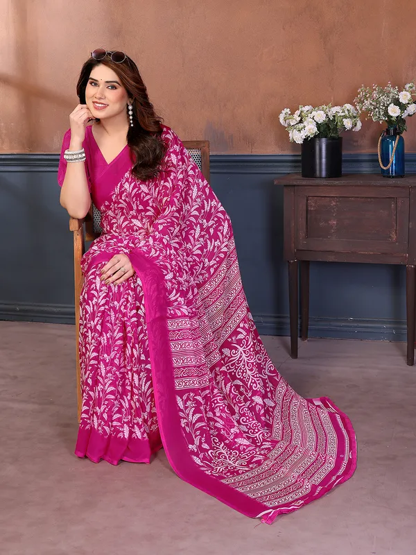 Printed_Georgette_Saree_With_UnStitched_Blouse_Piece_(Pink)
