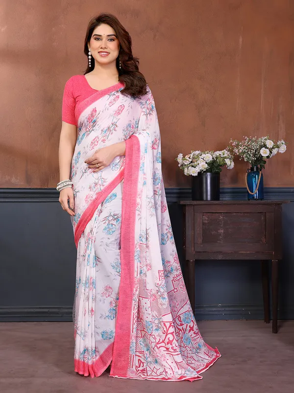 Printed_Georgette_Saree_With_UnStitched_Blouse_Piece_(Pink)