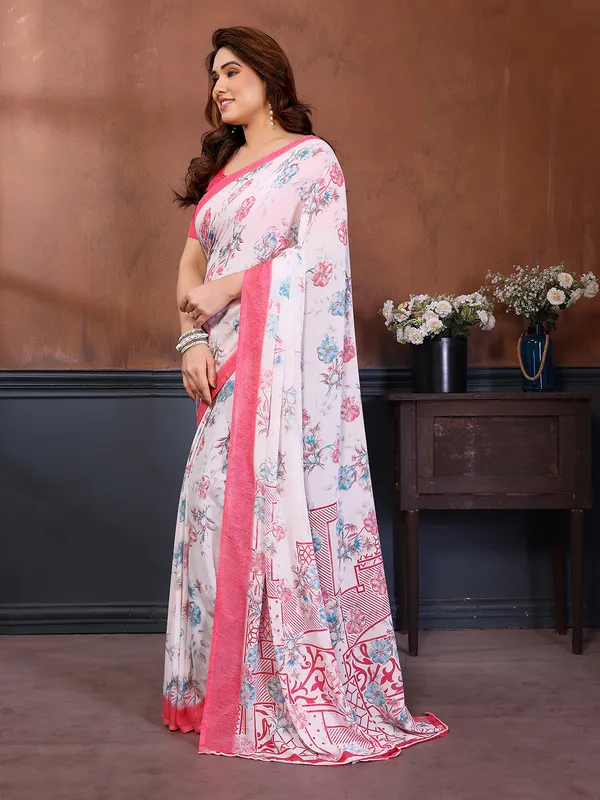 Printed_Georgette_Saree_With_UnStitched_Blouse_Piece_(Pink)