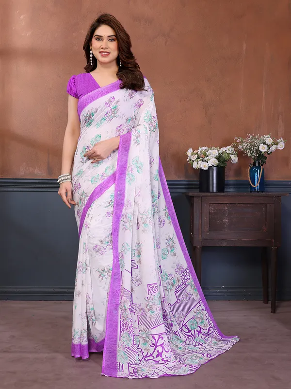 Printed_Georgette_Saree_With_UnStitched_Blouse_Piece_(Purple)