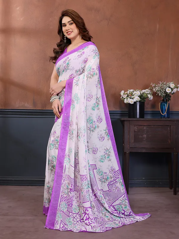 Printed_Georgette_Saree_With_UnStitched_Blouse_Piece_(Purple)