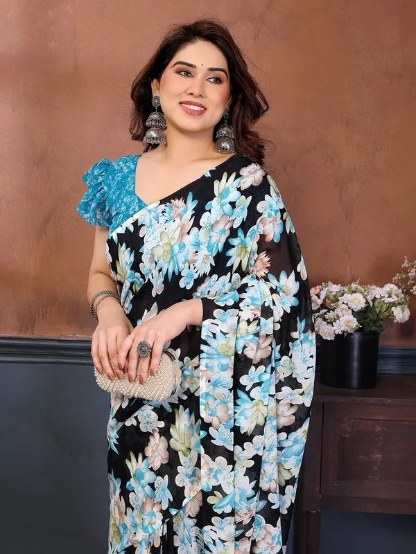 Printed_Georgette_Saree_With_UnStitched_Blouse_Piece_(Blue)