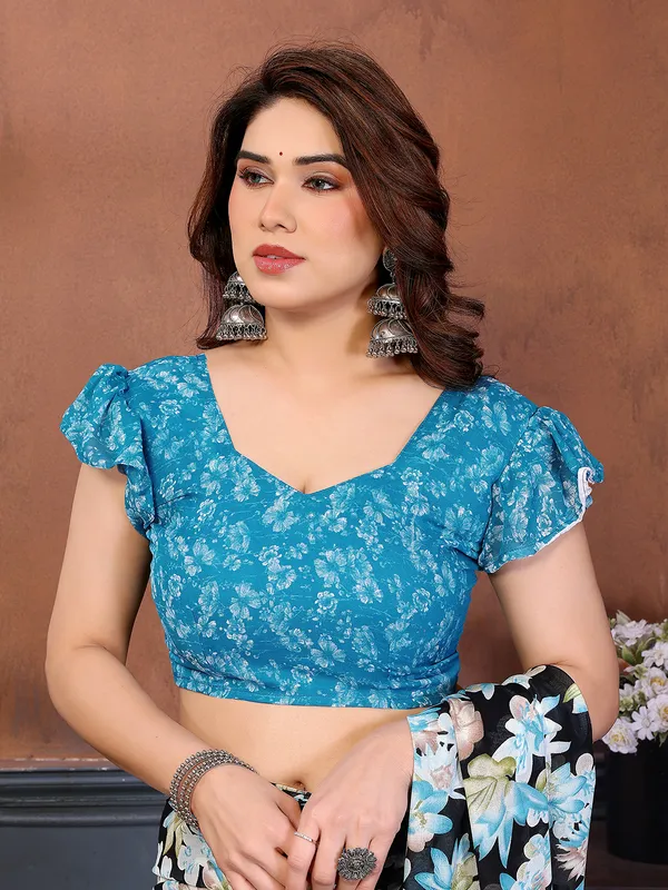 Printed_Georgette_Saree_With_UnStitched_Blouse_Piece_(Blue)