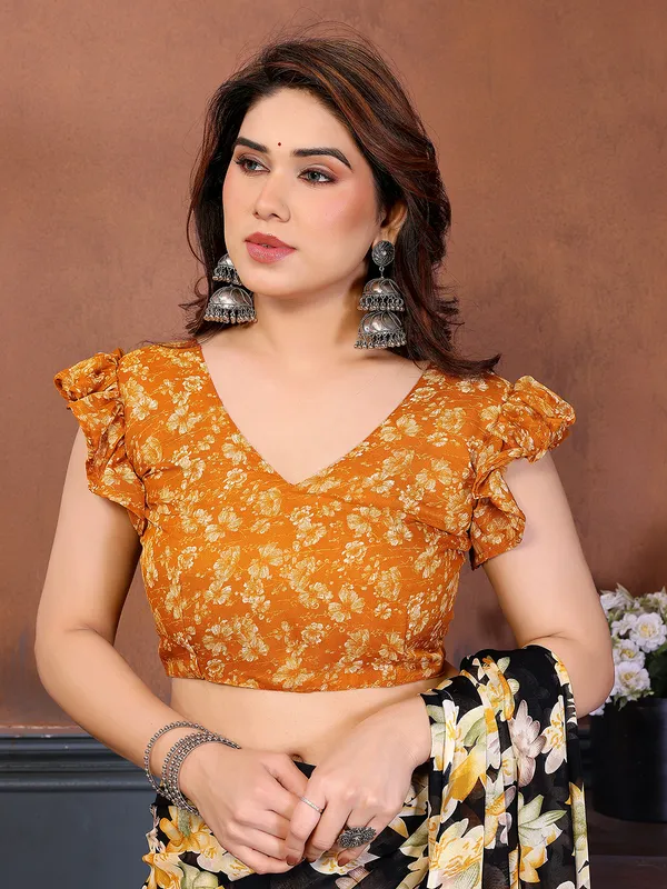 Printed_Georgette_Saree_With_UnStitched_Blouse_Piece_(Yellow)