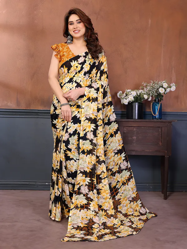 Printed_Georgette_Saree_With_UnStitched_Blouse_Piece_(Yellow)