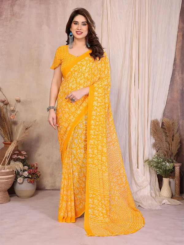 Printed_Georgette_Saree_With_UnStitched_Blouse_Piece_(Yellow)
