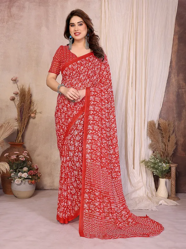 Printed_Georgette_Saree_With_UnStitched_Blouse_Piece_(Red)