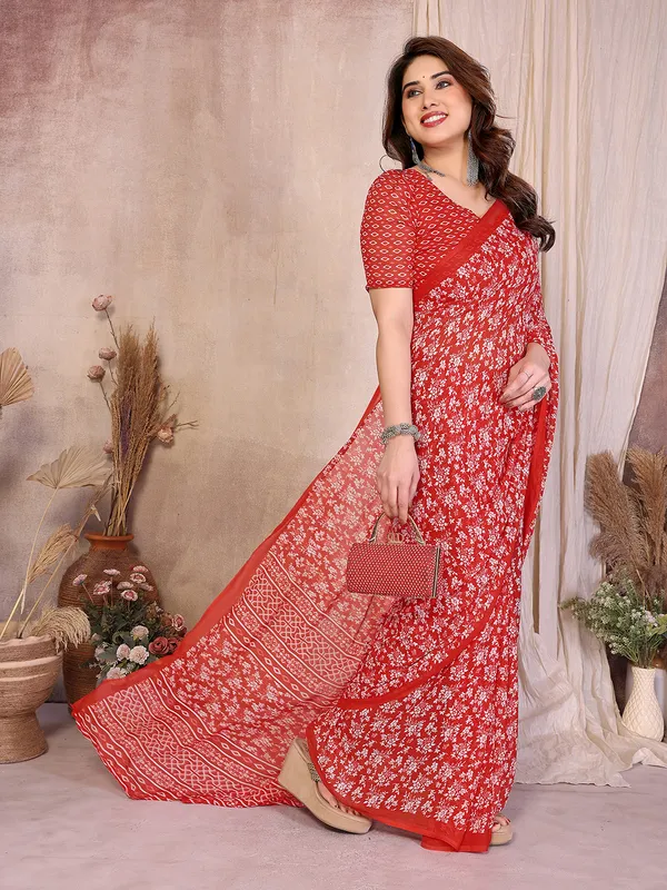 Printed_Georgette_Saree_With_UnStitched_Blouse_Piece_(Red)