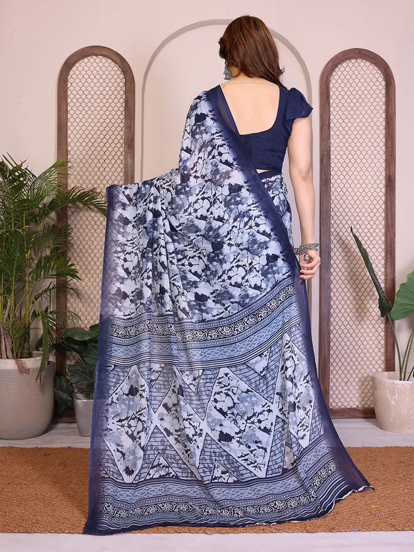 Printed_Georgette_Saree_With_UnStitched_Blouse_Piece_(Blue)