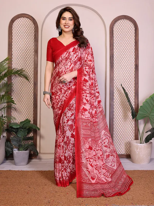 Printed_Georgette_Saree_With_UnStitched_Blouse_Piece_(Red)