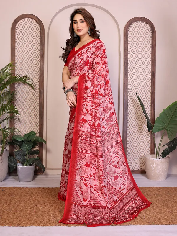 Printed_Georgette_Saree_With_UnStitched_Blouse_Piece_(Red)