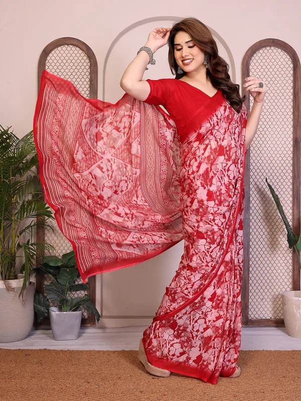 Printed_Georgette_Saree_With_UnStitched_Blouse_Piece_(Red)