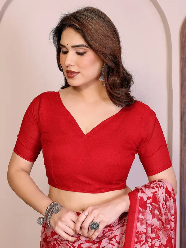 Printed_Georgette_Saree_With_UnStitched_Blouse_Piece_(Red)