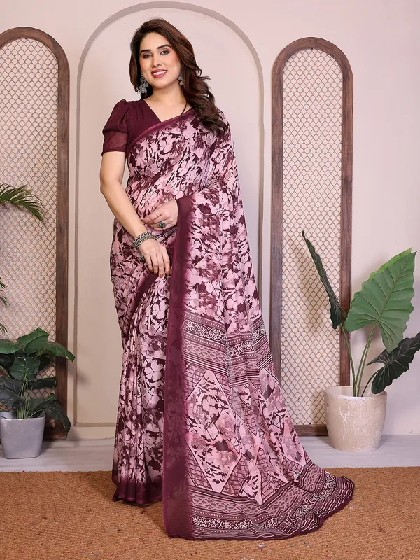 Printed_Georgette_Saree_With_UnStitched_Blouse_Piece_(Wine)