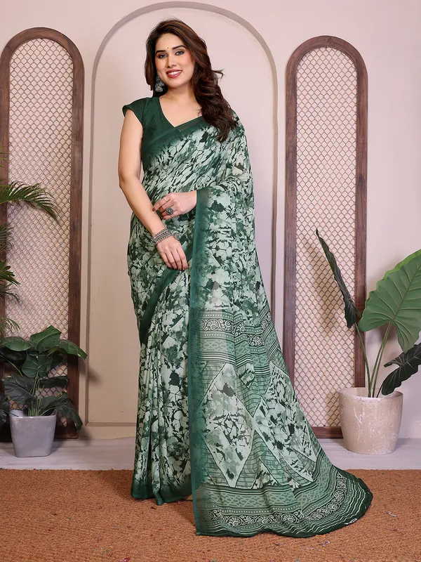 Printed_Georgette_Saree_With_UnStitched_Blouse_Piece_(Green)