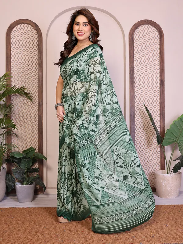 Printed_Georgette_Saree_With_UnStitched_Blouse_Piece_(Green)
