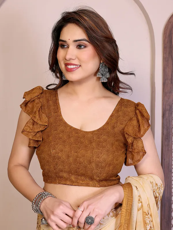 Printed_Georgette_Saree_With_UnStitched_Blouse_Piece_(Brown)