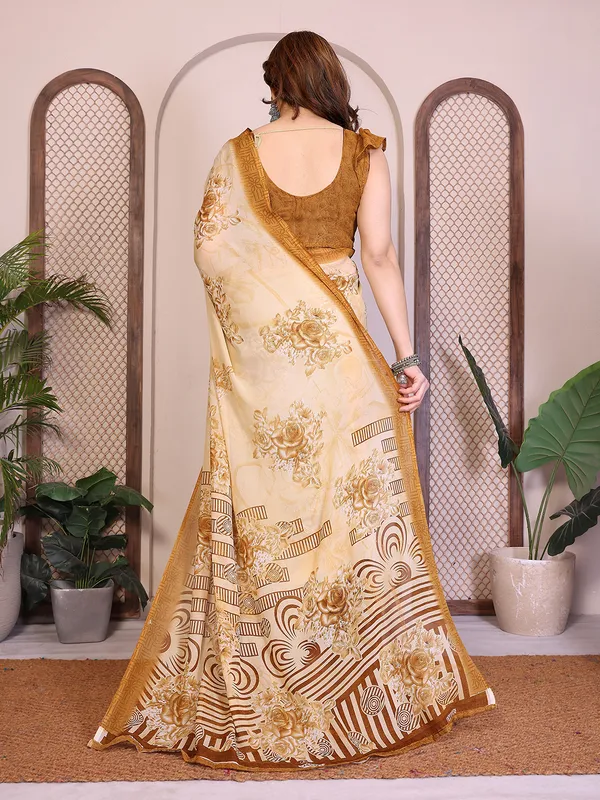 Printed_Georgette_Saree_With_UnStitched_Blouse_Piece_(Brown)