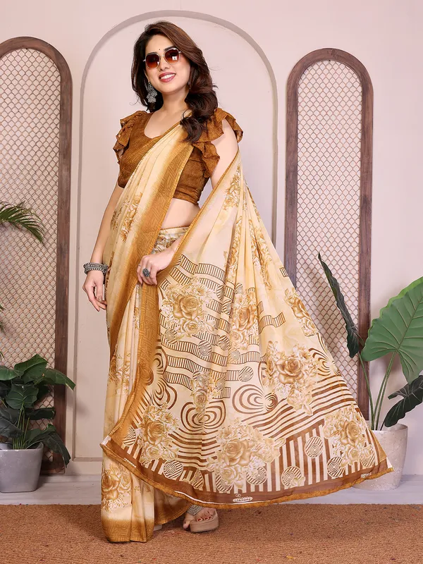Printed_Georgette_Saree_With_UnStitched_Blouse_Piece_(Brown)
