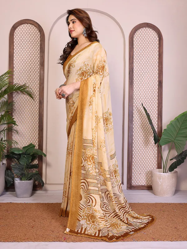 Printed_Georgette_Saree_With_UnStitched_Blouse_Piece_(Brown)