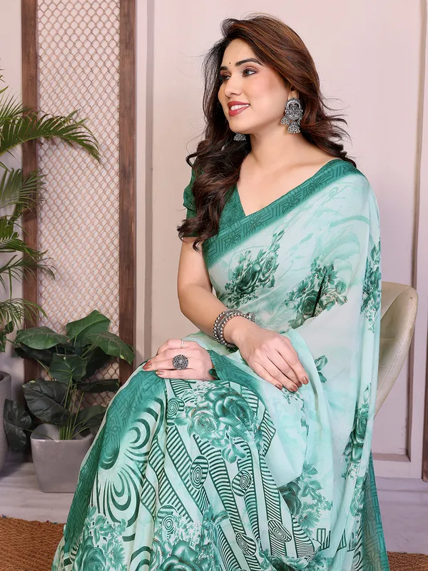 Printed_Georgette_Saree_With_UnStitched_Blouse_Piece_(Aqua)