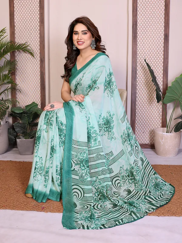 Printed_Georgette_Saree_With_UnStitched_Blouse_Piece_(Aqua)