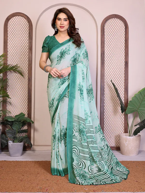 Printed_Georgette_Saree_With_UnStitched_Blouse_Piece_(Aqua)