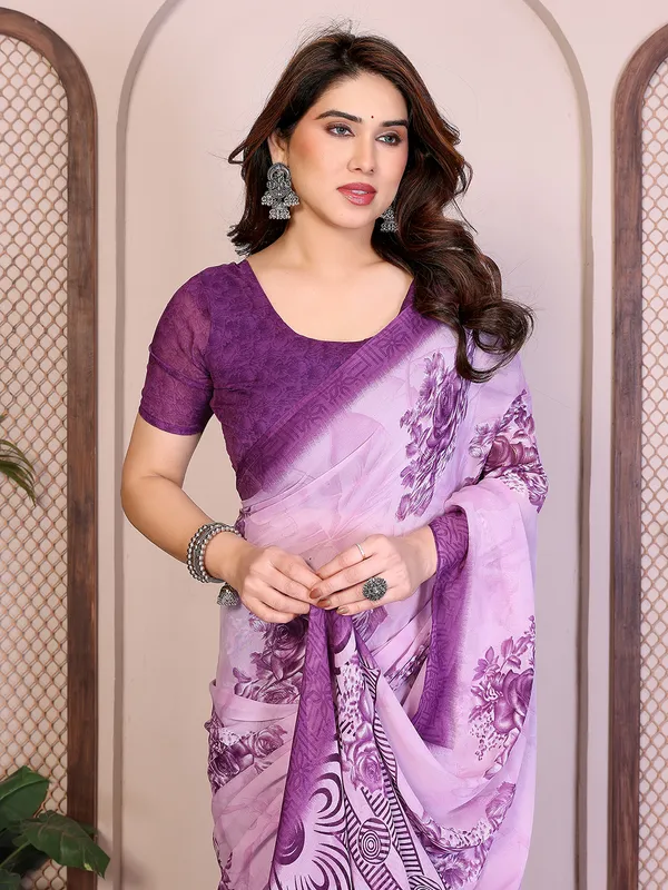Printed_Georgette_Saree_With_UnStitched_Blouse_Piece_(Purple)