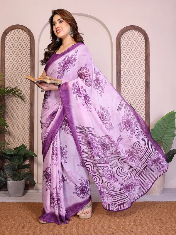 Printed_Georgette_Saree_With_UnStitched_Blouse_Piece_(Purple)