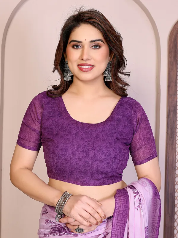 Printed_Georgette_Saree_With_UnStitched_Blouse_Piece_(Purple)
