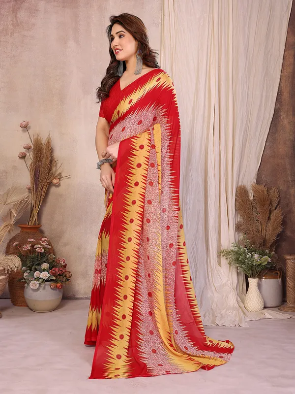 Printed_Georgette_Saree_With_UnStitched_Blouse_Piece_(Red)