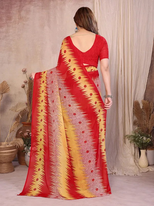 Printed_Georgette_Saree_With_UnStitched_Blouse_Piece_(Red)