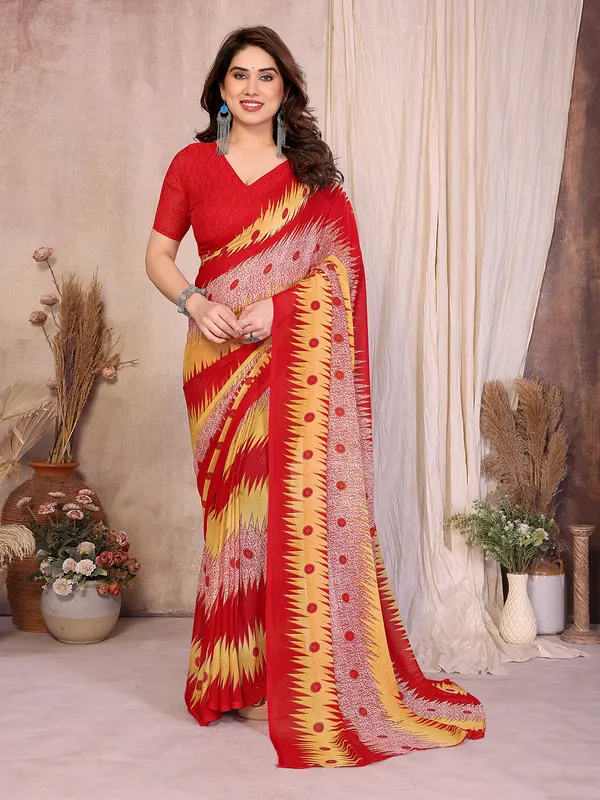 Printed_Georgette_Saree_With_UnStitched_Blouse_Piece_(Red)