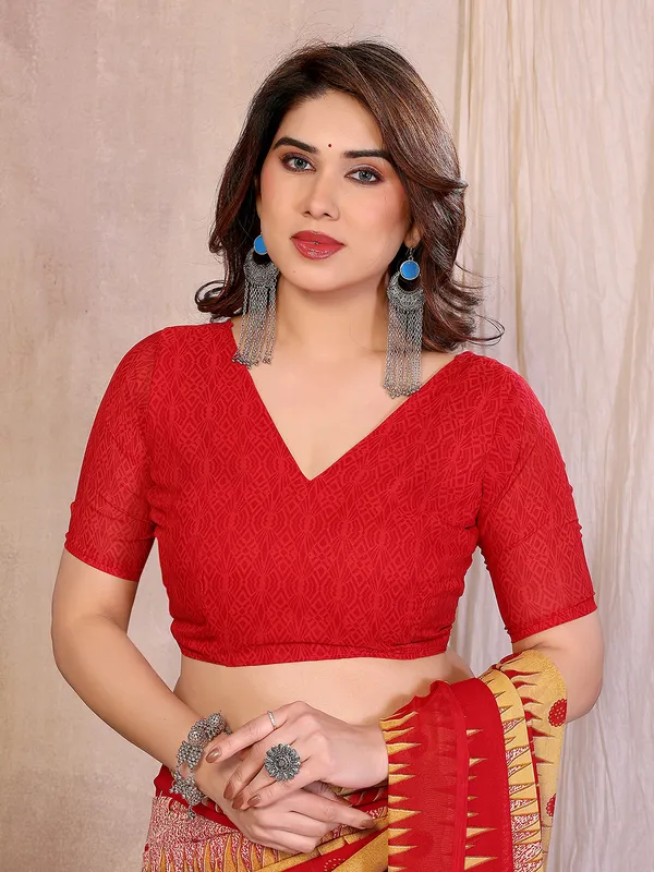 Printed_Georgette_Saree_With_UnStitched_Blouse_Piece_(Red)