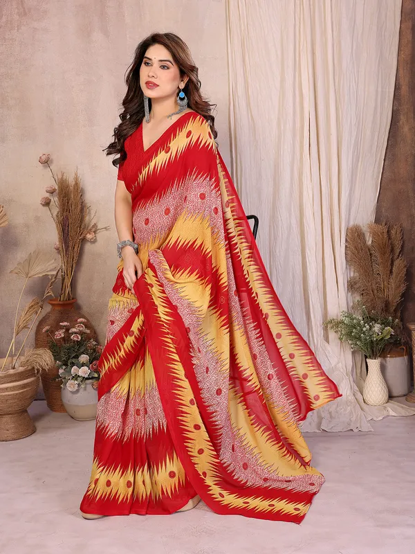 Printed_Georgette_Saree_With_UnStitched_Blouse_Piece_(Red)