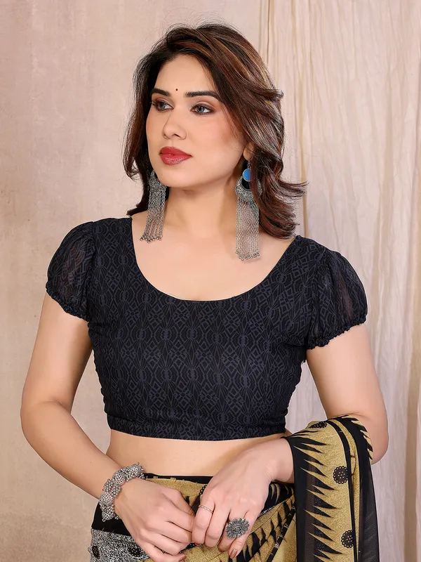 Printed_Georgette_Saree_With_UnStitched_Blouse_Piece_(Black)