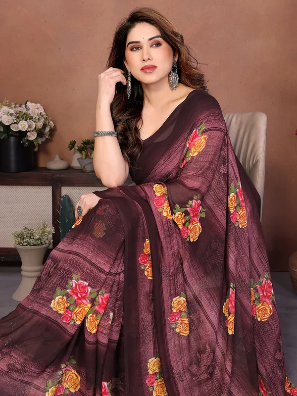 Printed_Georgette_Saree_With_UnStitched_Blouse_Piece_(Wine)