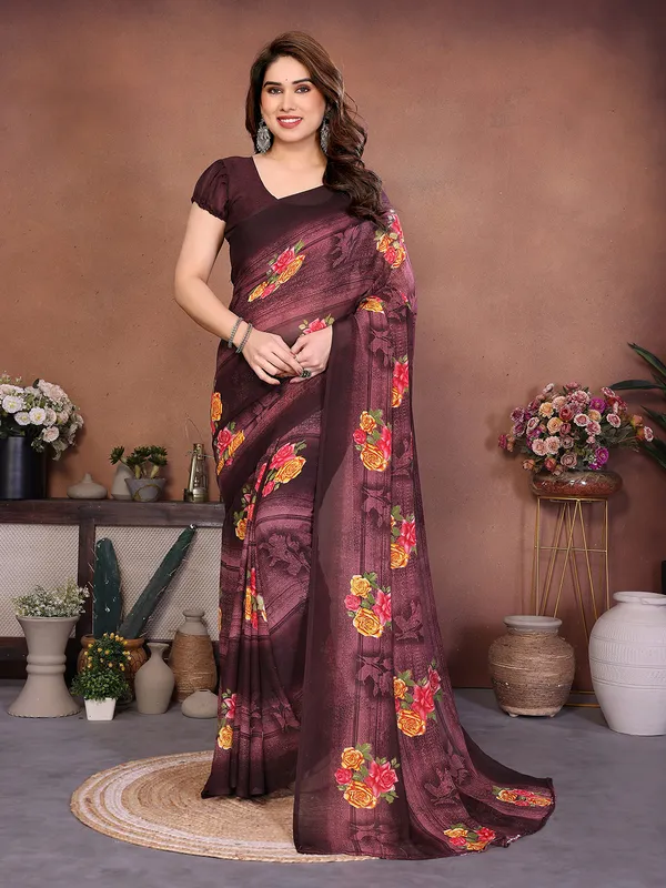 Printed_Georgette_Saree_With_UnStitched_Blouse_Piece_(Wine)