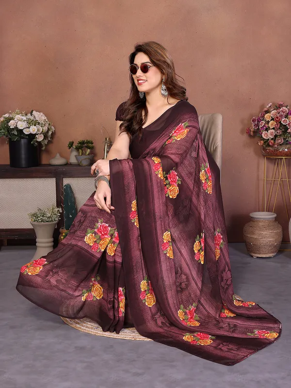 Printed_Georgette_Saree_With_UnStitched_Blouse_Piece_(Wine)
