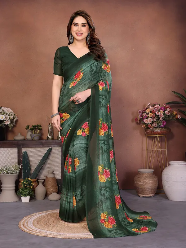Printed_Georgette_Saree_With_UnStitched_Blouse_Piece_(Green)