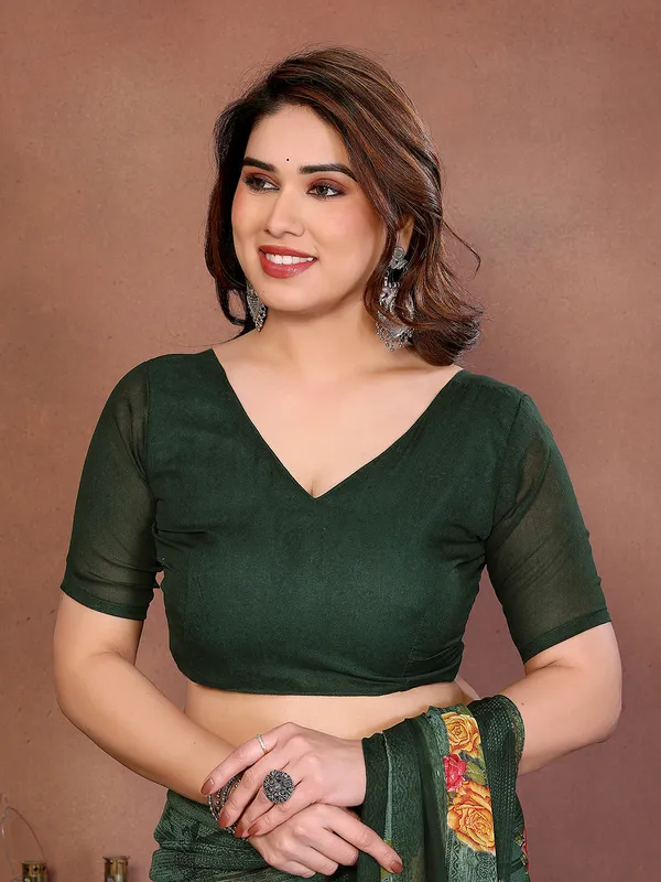 Printed_Georgette_Saree_With_UnStitched_Blouse_Piece_(Green)