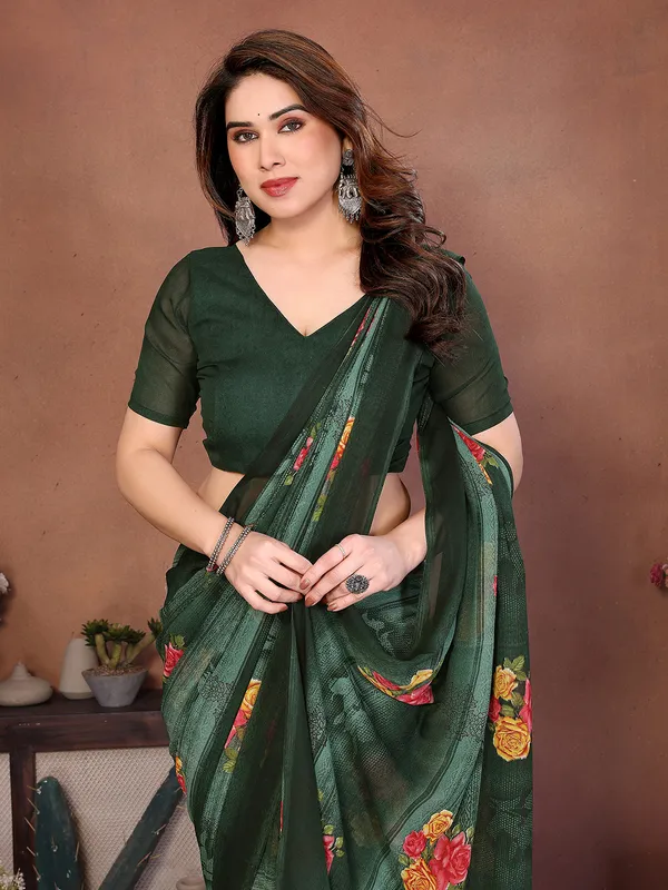 Printed_Georgette_Saree_With_UnStitched_Blouse_Piece_(Green)