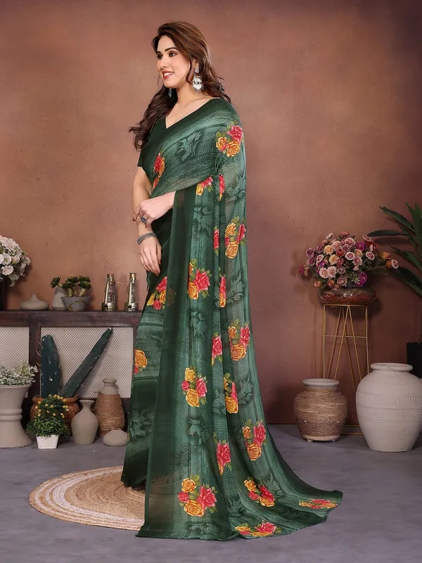 Printed_Georgette_Saree_With_UnStitched_Blouse_Piece_(Green)