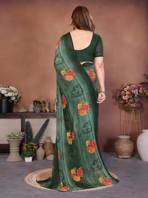 Printed_Georgette_Saree_With_UnStitched_Blouse_Piece_(Green)