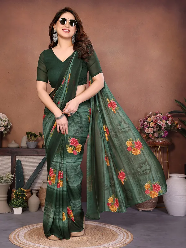 Printed_Georgette_Saree_With_UnStitched_Blouse_Piece_(Green)