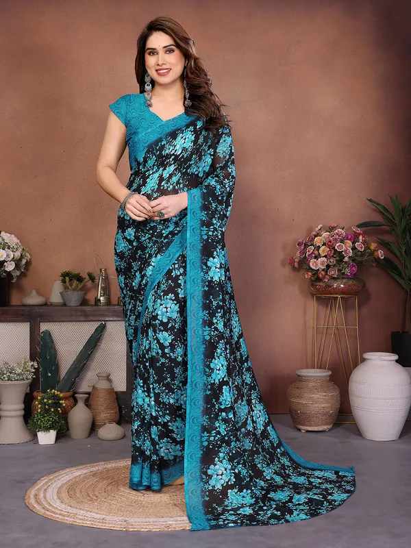 Printed_Georgette_Saree_With_UnStitched_Blouse_Piece_(Blue)